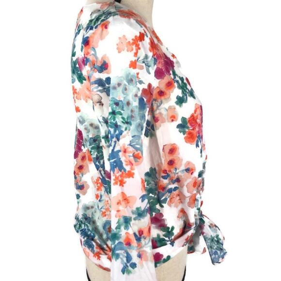 Zara Floral Tie Front Blouse Long Sleeve Button Down Multi Color Womens Sz Med - Picture 2 of 8